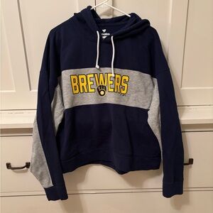 Majestic Navy and Gray Brewers Sweater